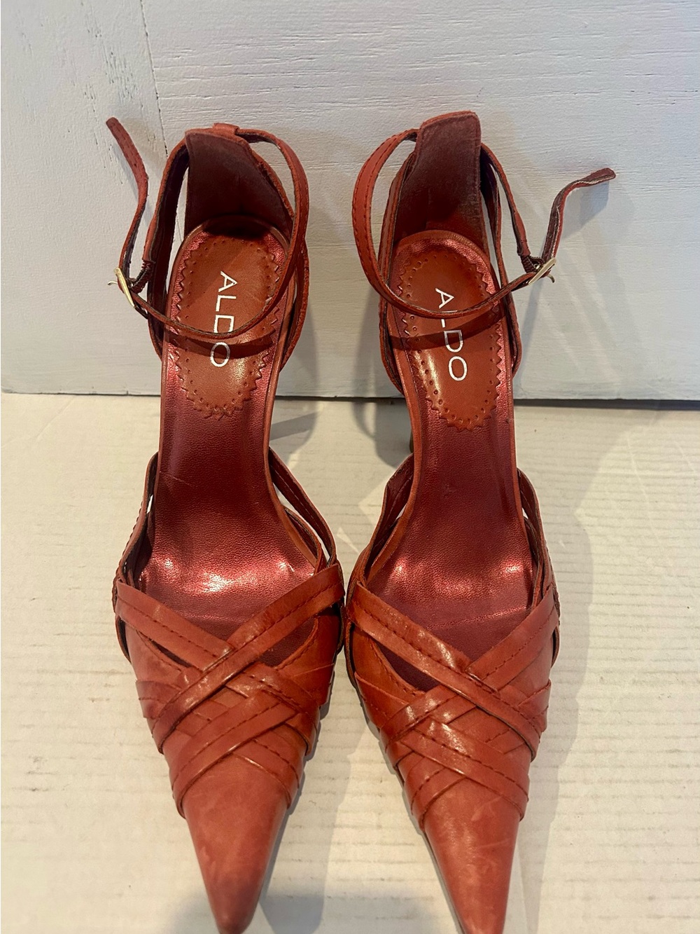ALDO Rust Pointed Woven Ankle-Strap Heels
